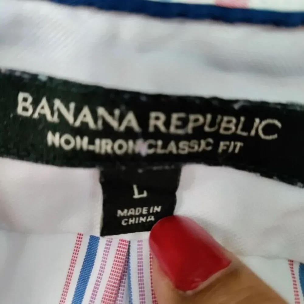 BANANA REPUBLIC Men L‎ Non Iron Classic Fit Red/Blue Button Travel Casual Shirt